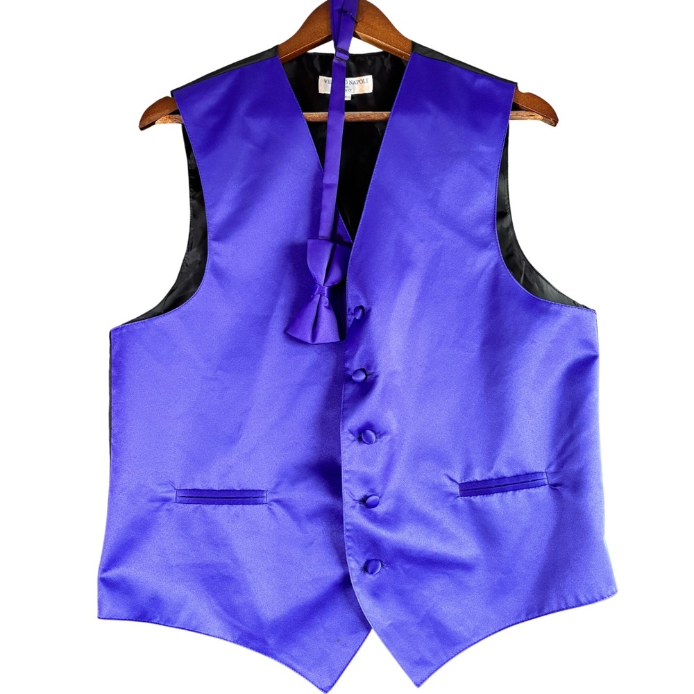 Vesuvio Napoli Mens Purple Tuxedo Vest with Bow Tie‎ Set Size Medium Formal Prom